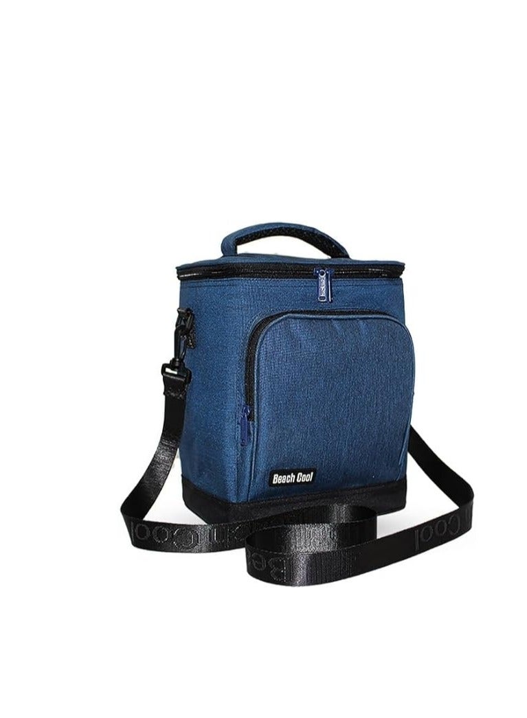 بيتش كول حقيبة غداء زرقاء سعة 12 لتر، مبطنة من الداخل، تحافظ على الطعام الساخن والبارد مع حزام قابل للتعديل