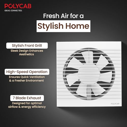 Polycab Freshner Axial 150mm Air Exhaust fan/Ventilation fan for Kitchen, Bathroom| High Speed,Noiseless| Sleek Design Easy to Clean, Powerful Motor, 100% Copper Winding|2 Year Warranty【White】 - Image 3