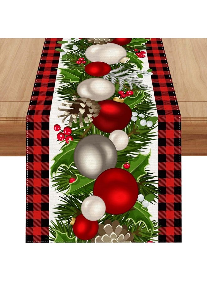 Jiudungs - Linen Red And Black Buffalo Check Christmas Table Runner 72 Inches Long Seasonal Winter Christmas Xmas Holiday Farmhouse Style Table Decoration - Image 1