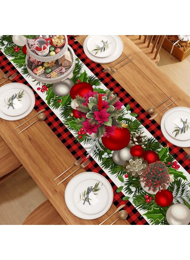 Jiudungs - Linen Red And Black Buffalo Check Christmas Table Runner 72 Inches Long Seasonal Winter Christmas Xmas Holiday Farmhouse Style Table Decoration - Image 1