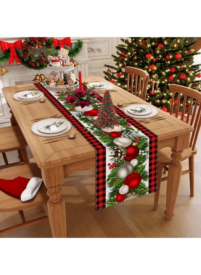Jiudungs - Linen Red And Black Buffalo Check Christmas Table Runner 72 Inches Long Seasonal Winter Christmas Xmas Holiday Farmhouse Style Table Decoration - Image 1