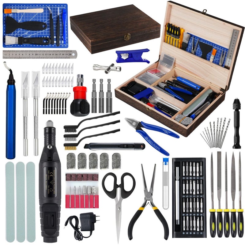 AEORUM 3D Printing Tool Kits for 3D Printer with Wood Toolbox 124Pcs 3D Printing Accessory Includes Deburring Tool,Sanding Pens, Tube Cutter for 3D Print Model Removing, Cleaning, Finishing - Image 1