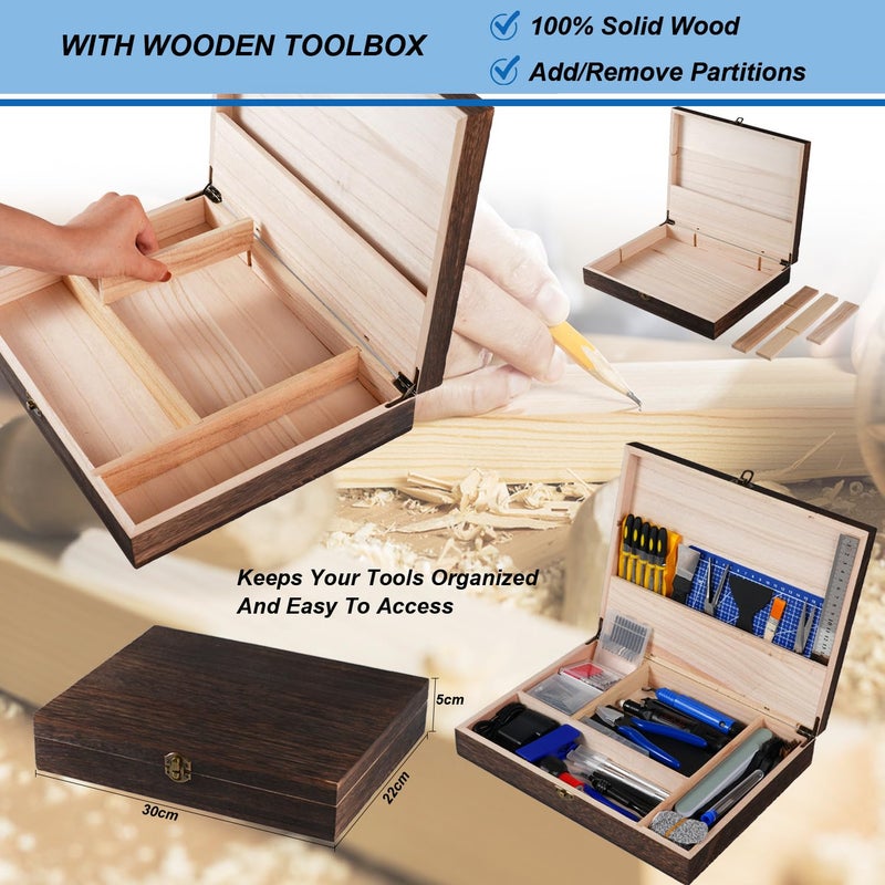 AEORUM 3D Printing Tool Kits for 3D Printer with Wood Toolbox 124Pcs 3D Printing Accessory Includes Deburring Tool,Sanding Pens, Tube Cutter for 3D Print Model Removing, Cleaning, Finishing - Image 4