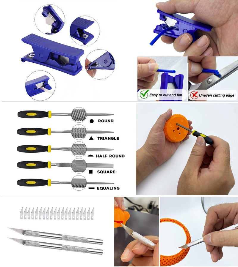 AEORUM 3D Printing Tool Kits for 3D Printer with Wood Toolbox 124Pcs 3D Printing Accessory Includes Deburring Tool,Sanding Pens, Tube Cutter for 3D Print Model Removing, Cleaning, Finishing - Image 5