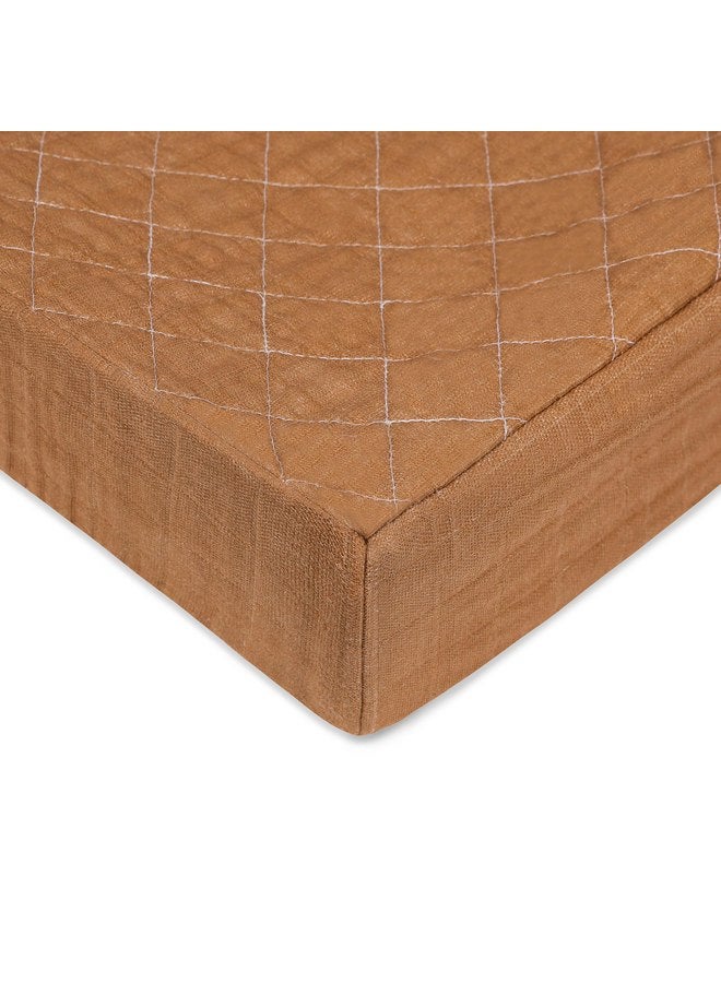 Babyletto 100% Quilted Organic Cotton Changing Pad Cover, GOTS-Certified, Fitted 360°, Ultra-Soft and Breathable Muslin - Burnt Sienna - Image 1