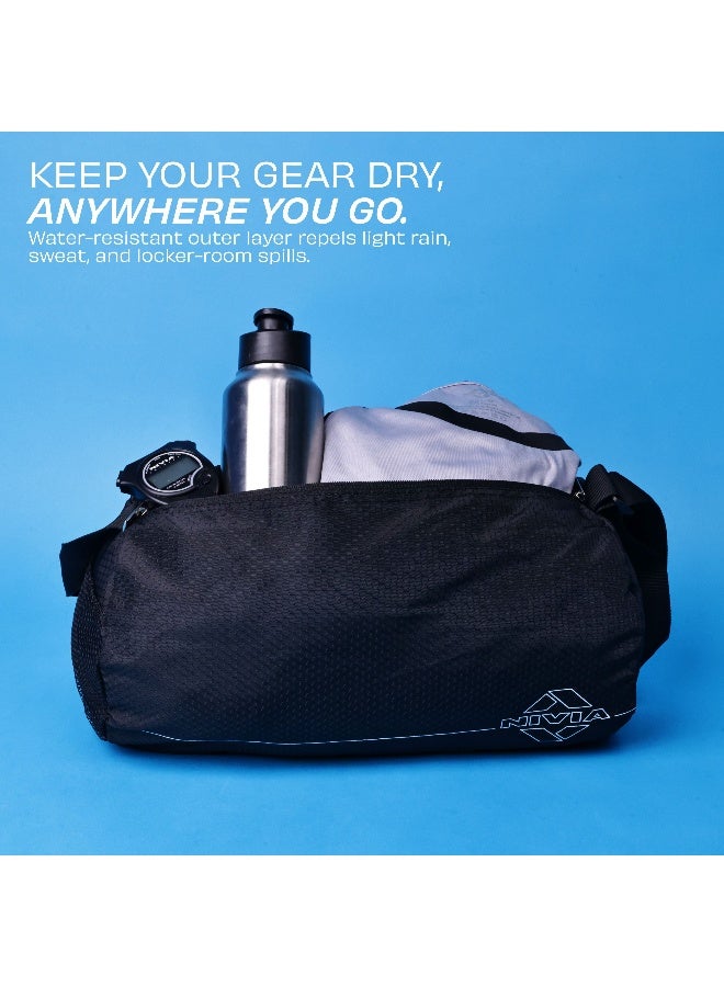 نيفيا حقيبة رياضية أساسية من البوليستر للرجال والنساء، حقائب رياضية، حزام كتف قابل للتعديل، جيب جانبي شبكي، حقيبة رياضية (أسود)، سعة 11 لترًا - Image 4