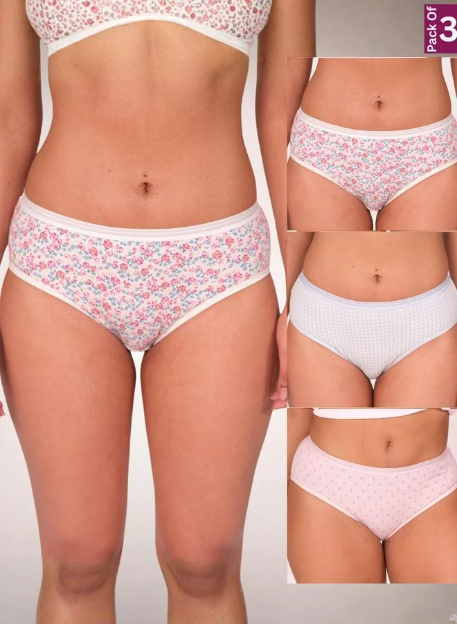 مونس آند مارس Pack of 3 - Floral Print Cotton Hipster