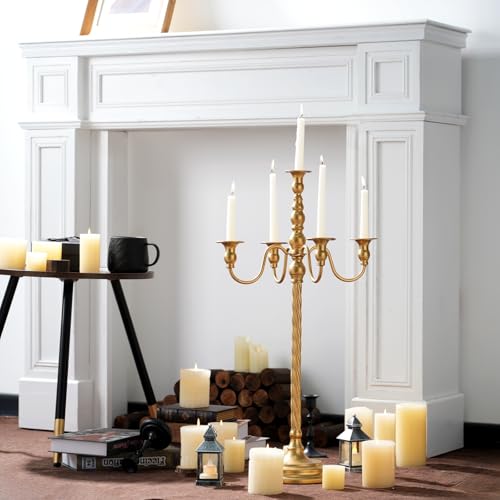 Inweder Gold 5 Arm Floor Candelabra - 28" Metal Spiral Candle Holder, Antique Candle Opera Centerpiece Stand for Events, Ceremony Aisle Reception - Image 4