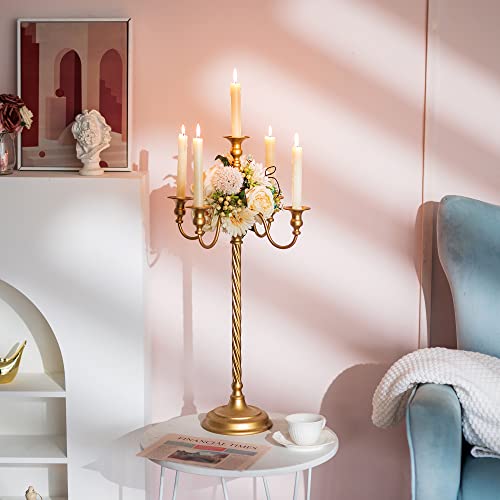 Inweder Gold 5 Arm Floor Candelabra - 28" Metal Spiral Candle Holder, Antique Candle Opera Centerpiece Stand for Events, Ceremony Aisle Reception - Image 2