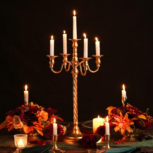 Inweder Gold 5 Arm Floor Candelabra - 28" Metal Spiral Candle Holder, Antique Candle Opera Centerpiece Stand for Events, Ceremony Aisle Reception - Image 1