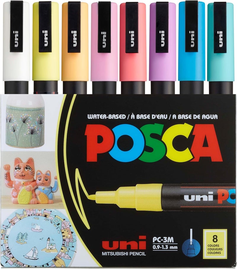 POSCA PC-3M Fine Set of 8 Soft Color Markers - Image 1