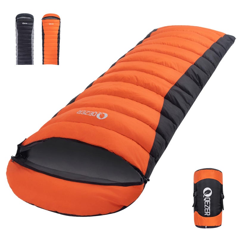 Qezer Down Sleeping Bag For Adults  600 Fill Power For Cold Weather. Ultralight With Compression Sack  Ideal For Backpacking  Camping & Hiking - Image 1