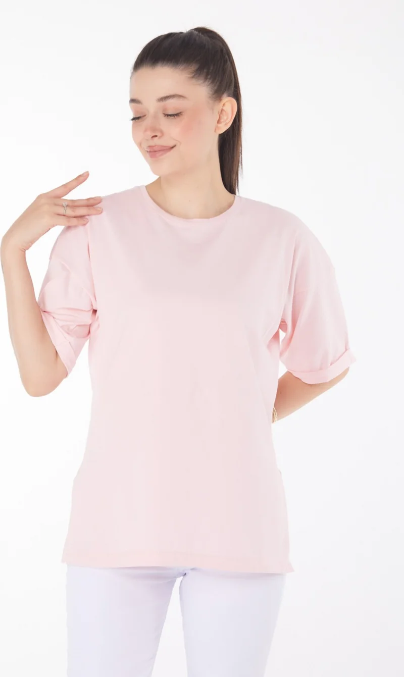 Tofisa Plain Crew Neck Women's Pink T-Shirt - 25850