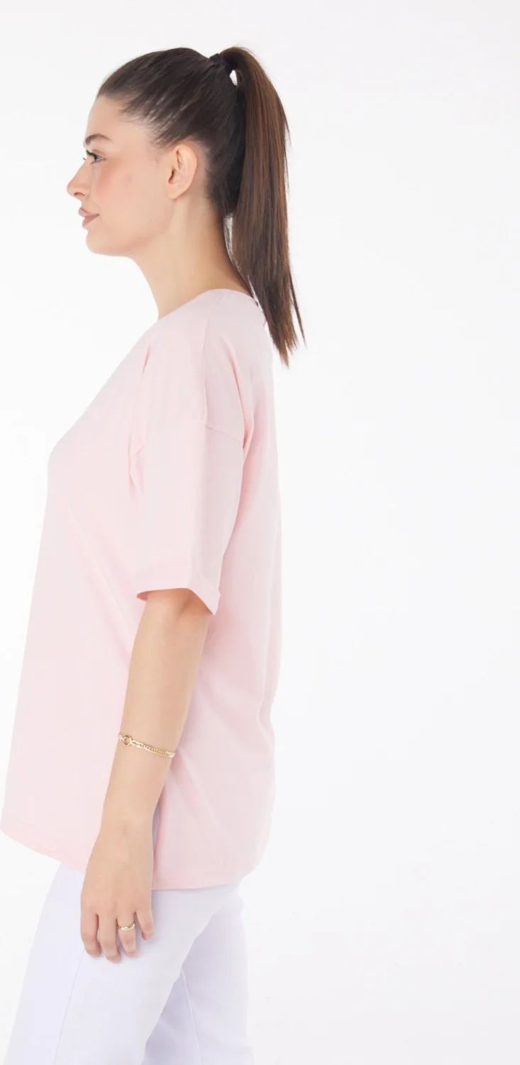 Tofisa Plain Crew Neck Women's Pink T-Shirt - 25850
