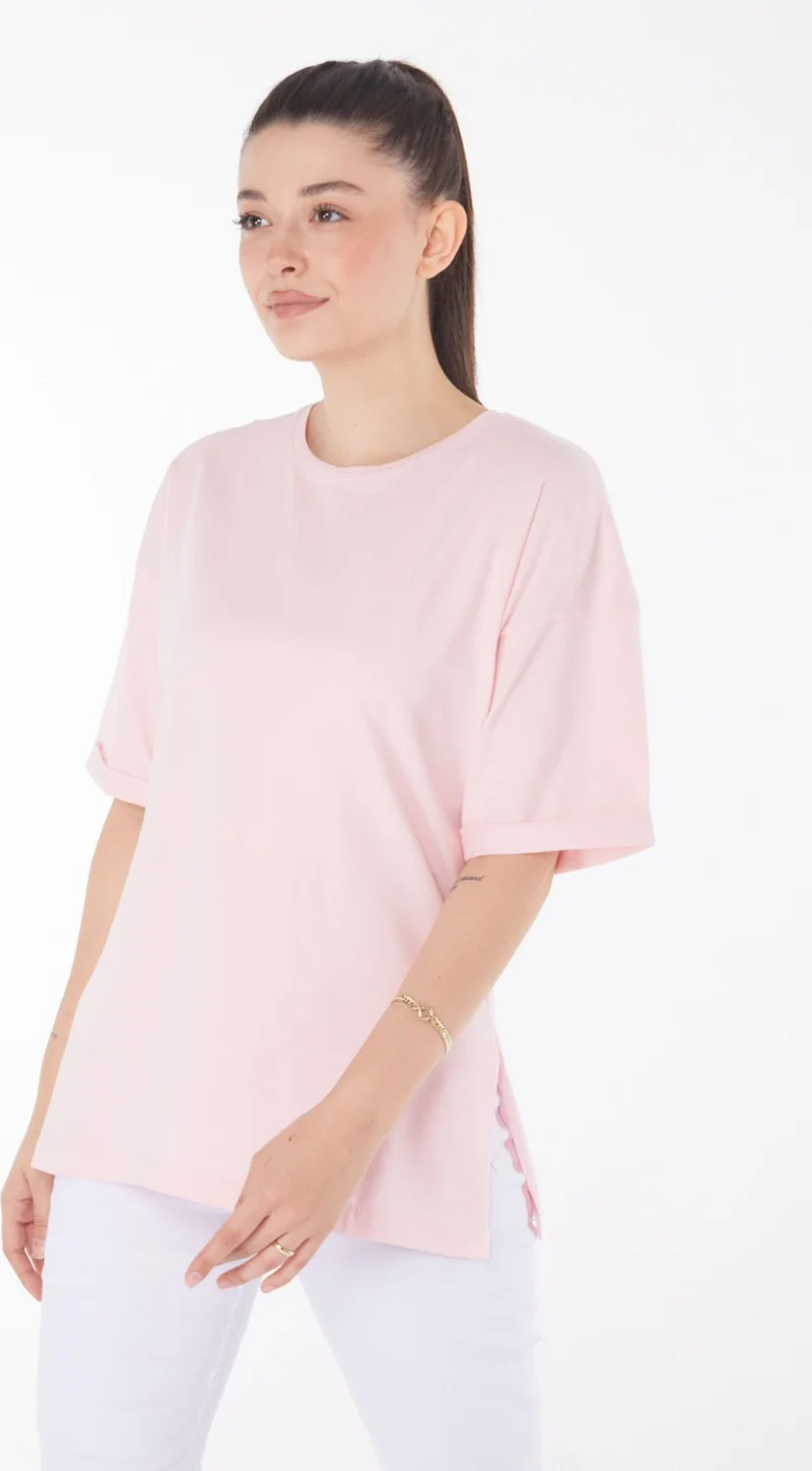 Tofisa Plain Crew Neck Women's Pink T-Shirt - 25850
