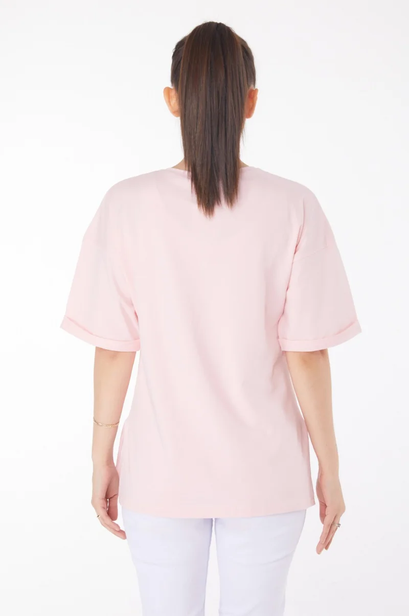 Tofisa Plain Crew Neck Women's Pink T-Shirt - 25850