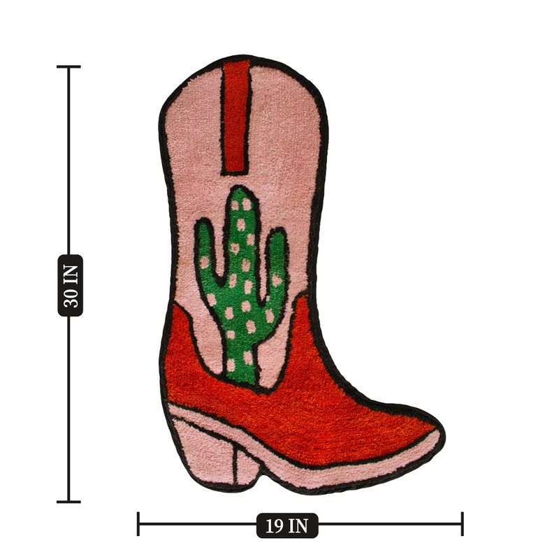 BIEN BEAU Cowboy Boot Bath Mat - 33"" x 20"" Western Boot Shaped Rug with Pink  Rust  and Green Cactus Design - Cowgirl Wall Decor - Water Absorbent  Non-Slip  and Machine Washable  - Image 2