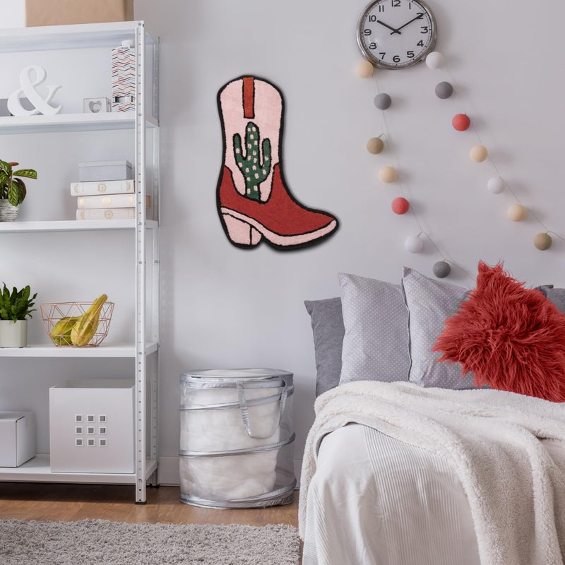 BIEN BEAU Cowboy Boot Bath Mat - 33"" x 20"" Western Boot Shaped Rug with Pink  Rust  and Green Cactus Design - Cowgirl Wall Decor - Water Absorbent  Non-Slip  and Machine Washable  - Image 3