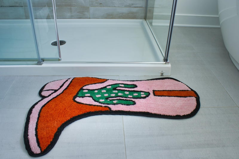 BIEN BEAU Cowboy Boot Bath Mat - 33"" x 20"" Western Boot Shaped Rug with Pink  Rust  and Green Cactus Design - Cowgirl Wall Decor - Water Absorbent  Non-Slip  and Machine Washable  - Image 4
