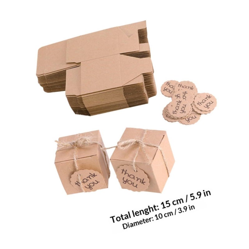 50 Kraft Paper Favor Boxes With 50 Thank You Tags For Wedding Birthday Party Candy Wrapping Supplies - Image 3