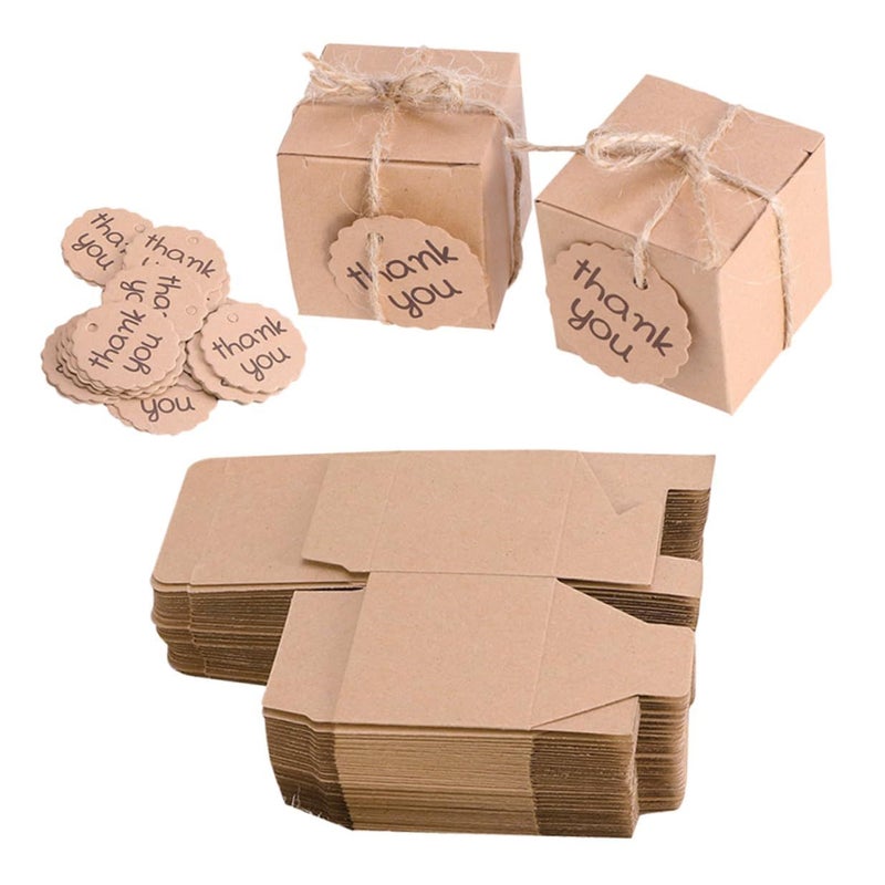 50 Kraft Paper Favor Boxes With 50 Thank You Tags For Wedding Birthday Party Candy Wrapping Supplies - Image 2