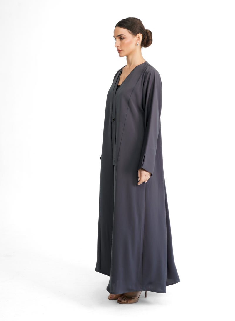 Khan&Co. Medal Of Queen Grey Abaya in Soft Crepe Grey - Abdullah Khan - Image 2