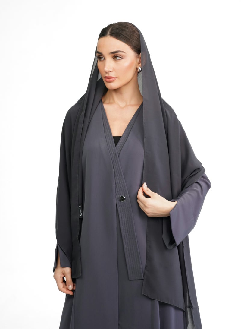 Khan&Co. Medal Of Queen Grey Abaya in Soft Crepe Grey - Abdullah Khan - Image 4