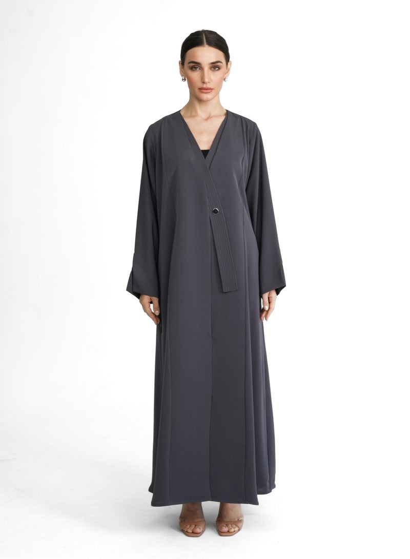 Khan&Co. Medal Of Queen Grey Abaya in Soft Crepe Grey - Abdullah Khan - Image 3