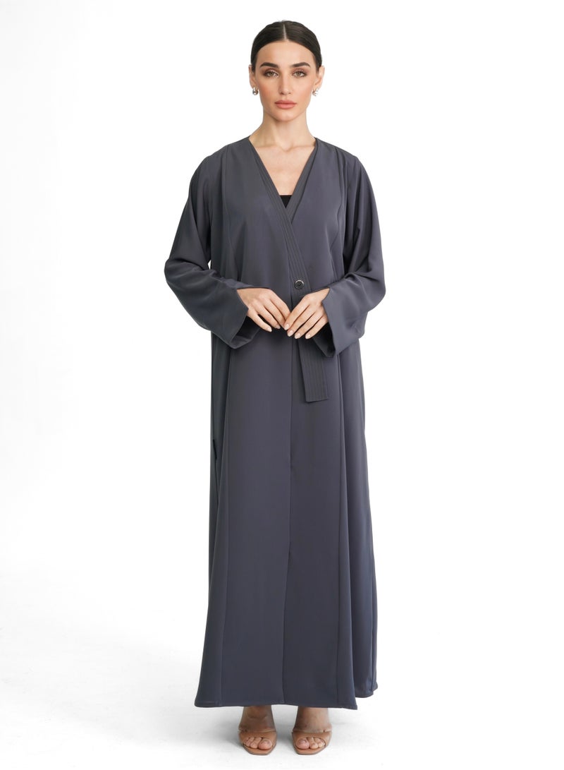 Khan&Co. Medal Of Queen Grey Abaya in Soft Crepe Grey - Abdullah Khan - Image 1