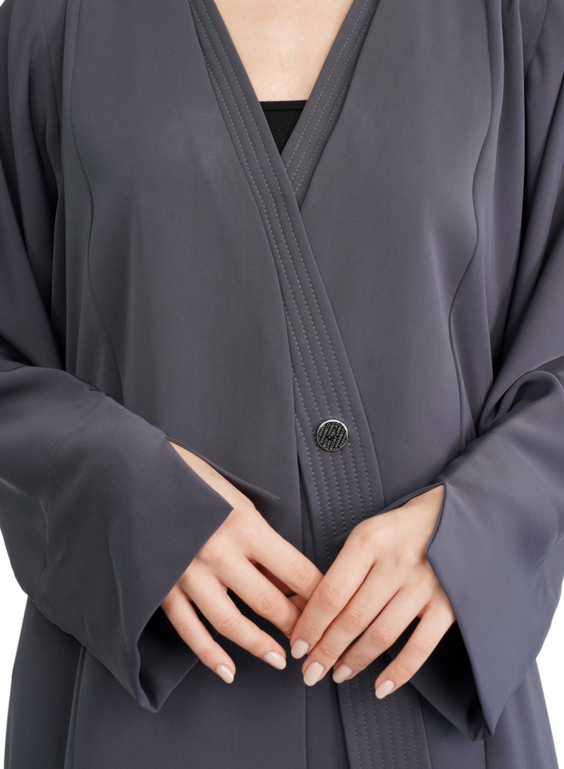 Khan&Co. Medal Of Queen Grey Abaya in Soft Crepe Grey - Abdullah Khan - Image 5