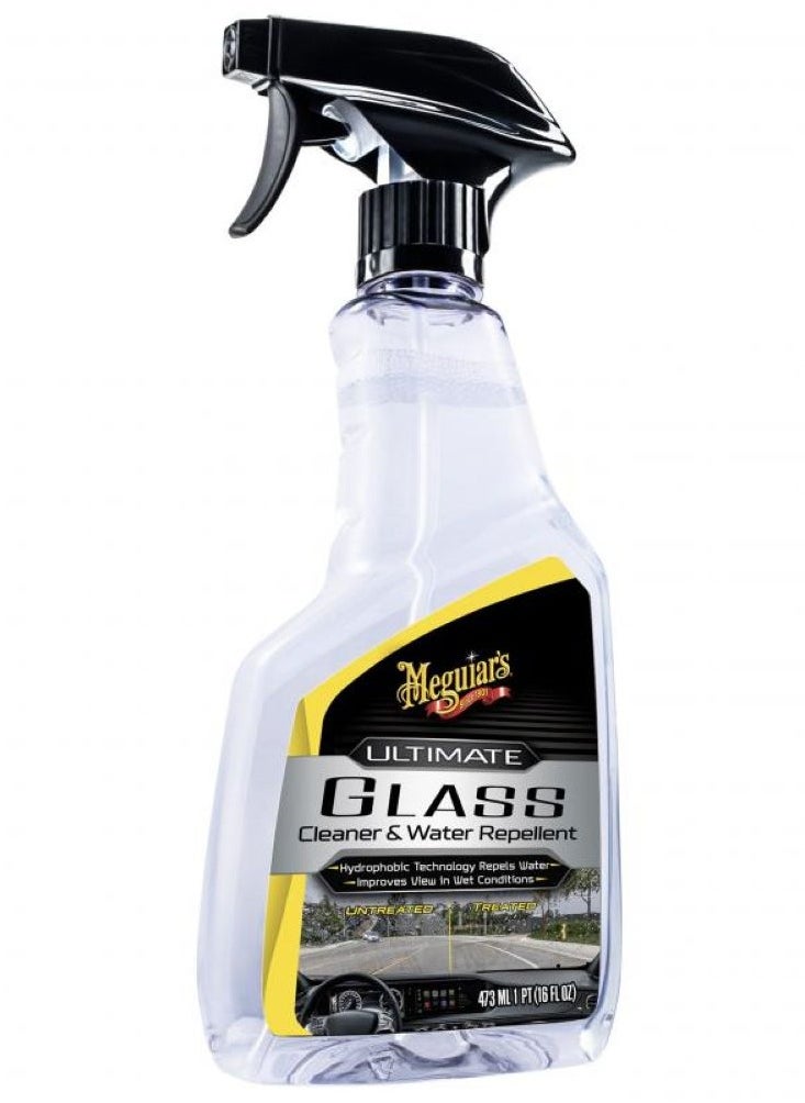 Meguiars - Ultimate Glass Cleaner & Water Repellent - Premium Glass and Window Cleaner for Quick Cleaning with Hydrophobic Technology that Acts as a Rain Repellent Improving Visibility in Rain, 16oz - Image 1