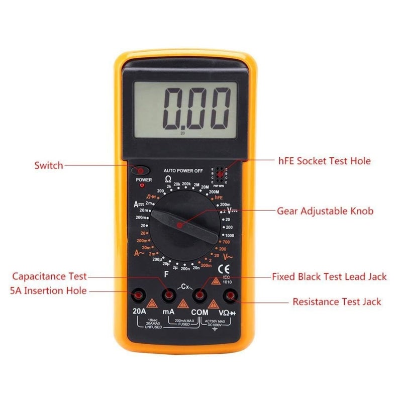 9205A Digital Multimeter High Precision AC DC Voltage Current Resistance Tester Voltmeter Ammeter Ohmmeter With LCD Display Buzzer Function For Automotive Circuit Board And Household Wiring Orange - Image 4