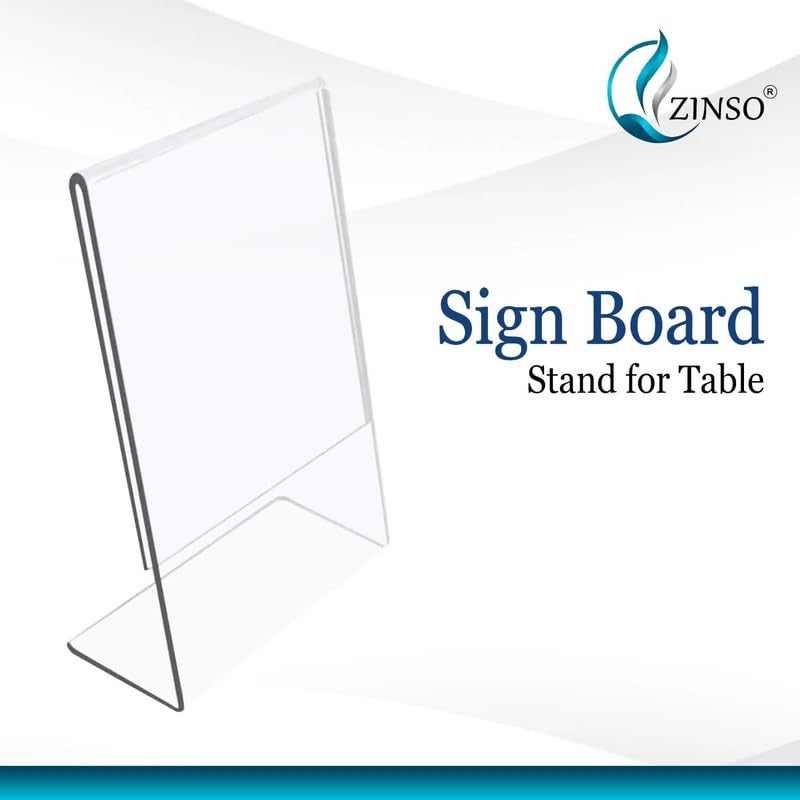 ZINSO A5 L-Shaped Acrylic Sign Holder Portrait Style Menu Ad Frame Display Stand Table Top Perfect for Restaurants, Promotions, Photo Frames, Classroom (3PC) - Image 3