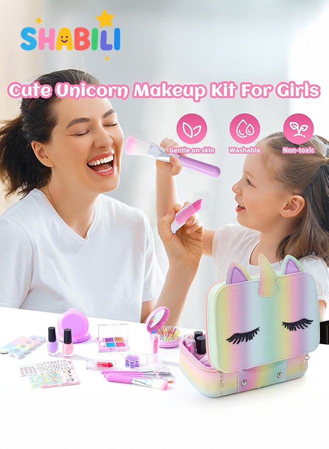 SHABILI Kids Makeup Kit for Girls Aged 8+, Unicorn Makeup Bag with Real Makeup, Nail Polish, Lipstick for Pretend Play, Princess Birthday Gift, Early Learning Cosmetic Set, Portable Travel Case (Multicolor) - Image 2