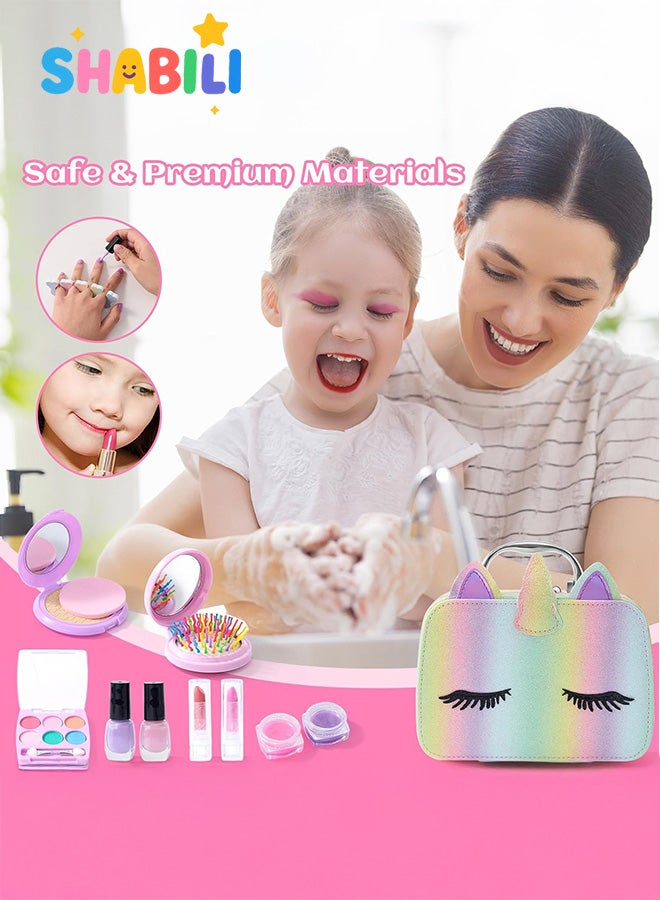 SHABILI Kids Makeup Kit for Girls Aged 8+, Unicorn Makeup Bag with Real Makeup, Nail Polish, Lipstick for Pretend Play, Princess Birthday Gift, Early Learning Cosmetic Set, Portable Travel Case (Multicolor) - Image 5