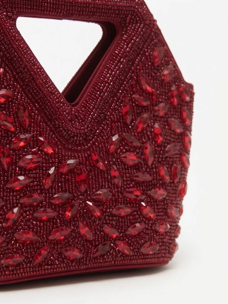 Viny red Viny Women's Crystal Beaded Clutch Bag – Triangular Cut-Out Handle with Detachable Chain Strap for Women | Best Price UAE