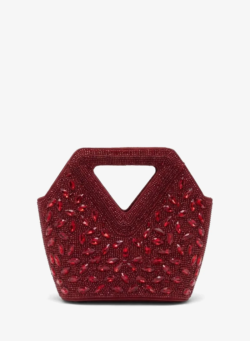 Viny Women's Crystal Beaded Clutch Bag – Triangular Cut-Out Handle with Detachable Chain Strap