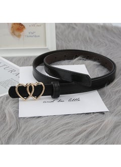 New Double Love Heart Buckle Belt Simple Womens Jeans Korean Style Suit Long Shirt Decoration Leather Belt In Stock Black