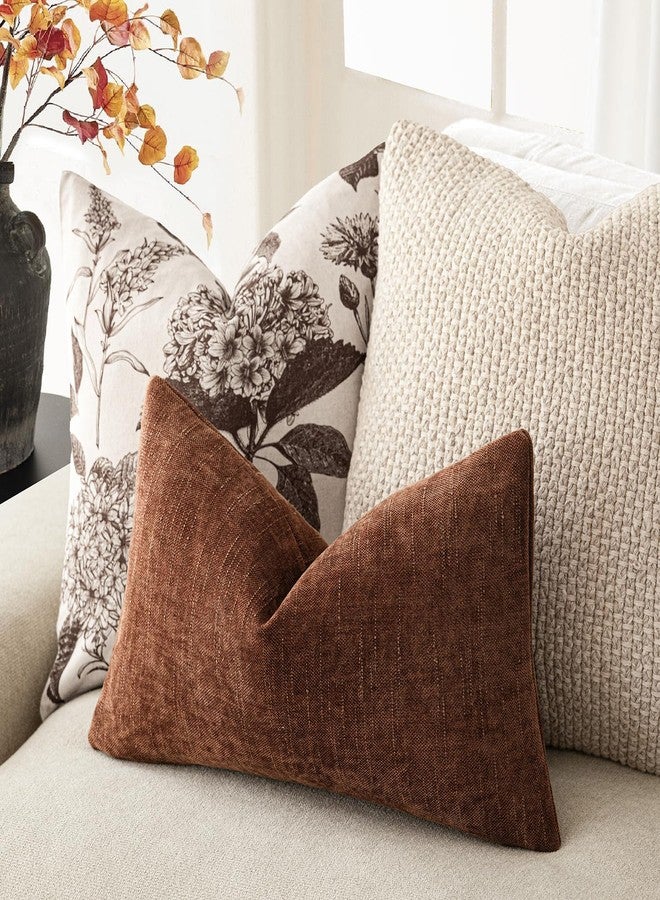 Foindtower Pack of 2 Textured Chenille Throw Decorative Pillow Covers Square Accent Solid Cushion Cover Neutral Farmhouse Lumbar Pillow Case for Couch Sofa Bedroom Living Room 12x20 Inch,Red Taupe - Image 5