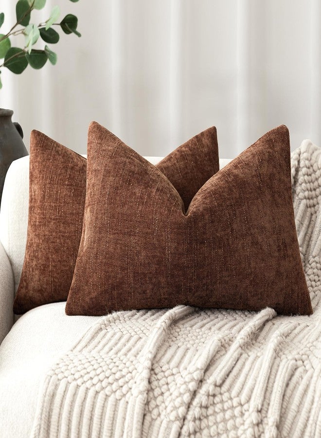 Foindtower Pack of 2 Textured Chenille Throw Decorative Pillow Covers Square Accent Solid Cushion Cover Neutral Farmhouse Lumbar Pillow Case for Couch Sofa Bedroom Living Room 12x20 Inch,Red Taupe - Image 1