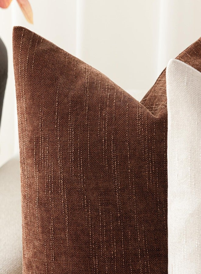 Foindtower Pack of 2 Textured Chenille Throw Decorative Pillow Covers Square Accent Solid Cushion Cover Neutral Farmhouse Lumbar Pillow Case for Couch Sofa Bedroom Living Room 12x20 Inch,Red Taupe - Image 2