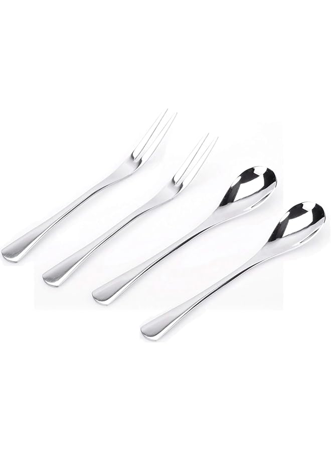 S-TOP 5.3in 4-Piece Flatware Set Silver 18/10 Stainless Steel 2 Forks and 2 Spoons Set Salad FoTeaspoon Cocktail FoCoffee Spoon Serving Spoon Appetizer Fork - Image 1
