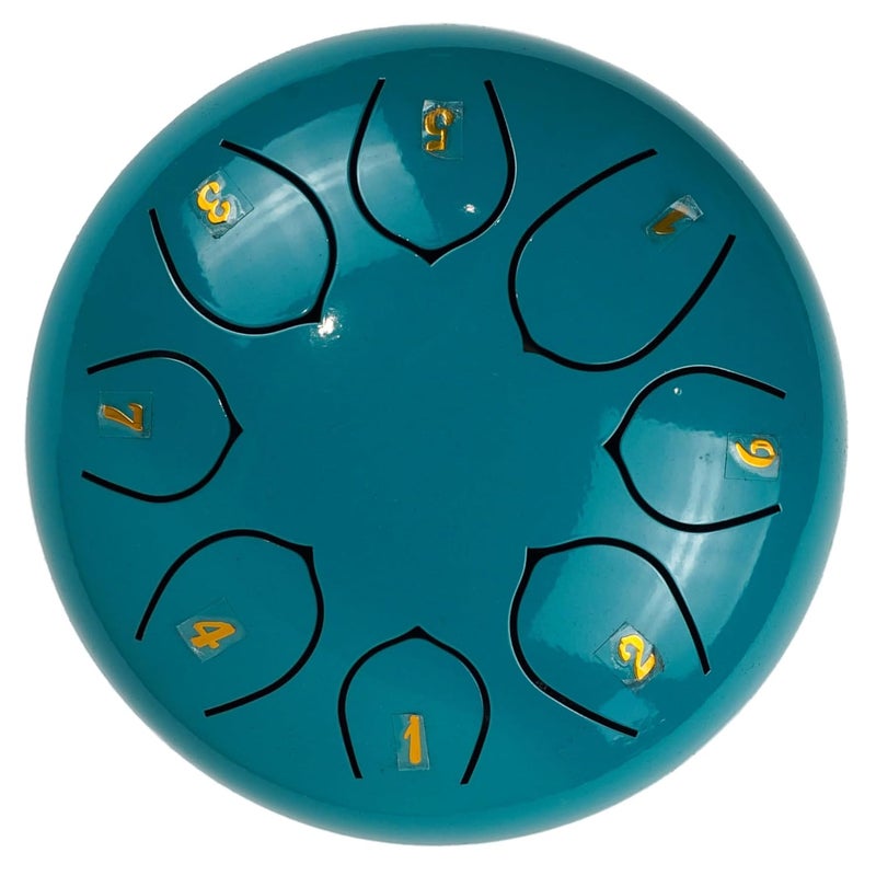 Regis 8 Notes 6 Inch Eastern Blue Alloy Steel Tongue Drum – Handpan Percussion Drum for Kids & Adults, Meditation, Yoga, Music Therapy – Includes Mallets, Finger Picks & Travel Bag – Eastern Blue - Image 2