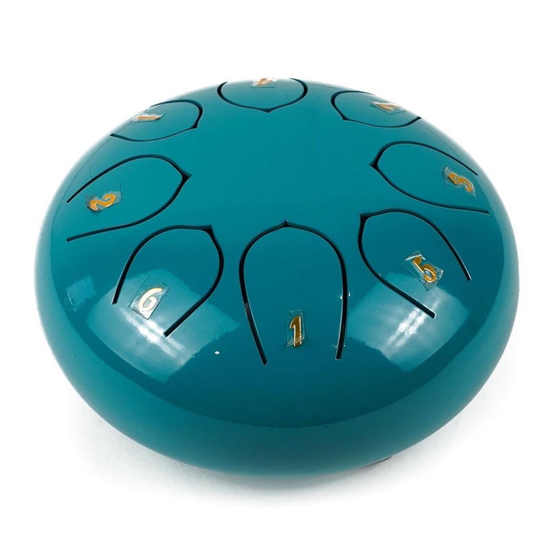 Regis 8 Notes 6 Inch Eastern Blue Alloy Steel Tongue Drum – Handpan Percussion Drum for Kids & Adults, Meditation, Yoga, Music Therapy – Includes Mallets, Finger Picks & Travel Bag – Eastern Blue - Image 3