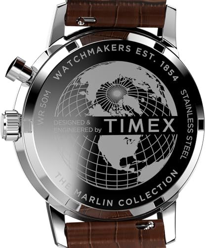 Timex Men's Marlin Moon Phase 40mm Watch - Brown Strap Rose Gold-Tone Dial Stainless Steel Case - Image 4