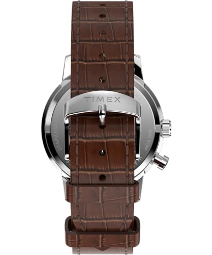 Timex Men's Marlin Moon Phase 40mm Watch - Brown Strap Rose Gold-Tone Dial Stainless Steel Case - Image 3