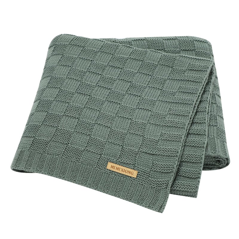 LAWKUL Green Baby Blankets Knitted Cable Babe Blanket Soft Airy Newborn Infant Receiving Swaddle Boy Girl Stroller 40"x30" - Image 1