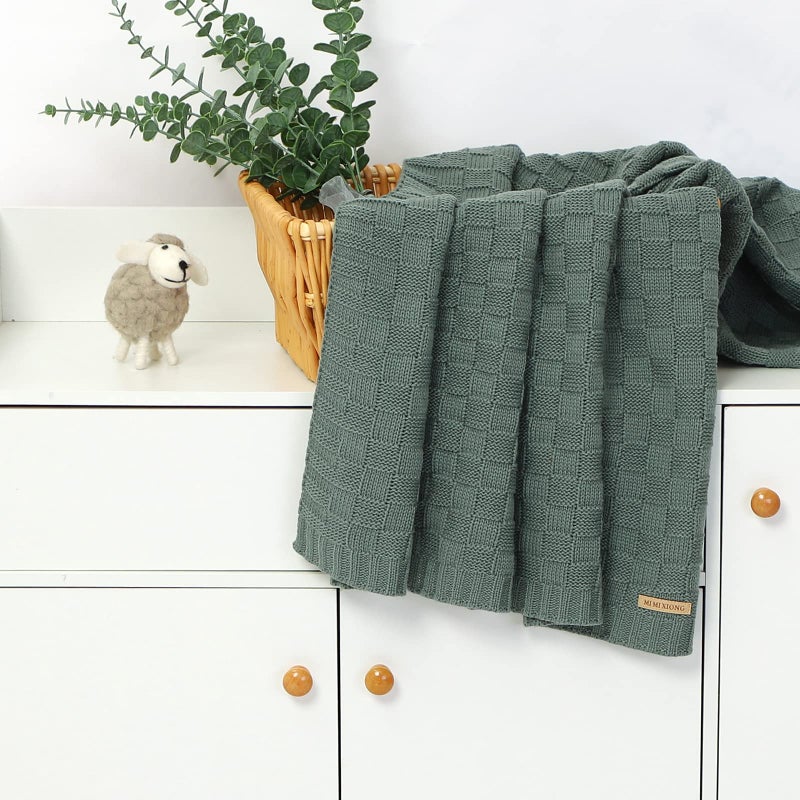 LAWKUL Green Baby Blankets Knitted Cable Babe Blanket Soft Airy Newborn Infant Receiving Swaddle Boy Girl Stroller 40"x30" - Image 4