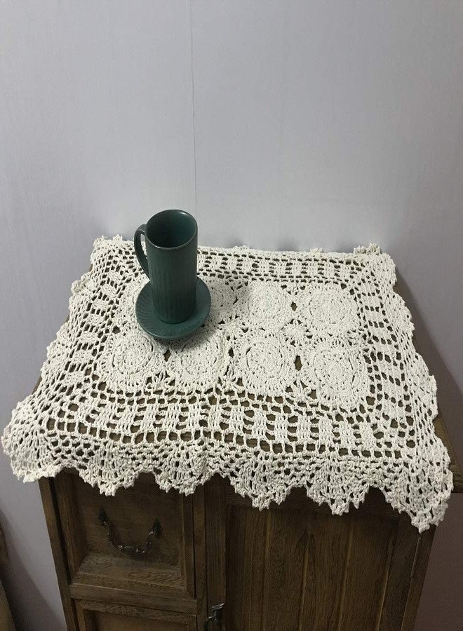 Damanni 2PC Rectangular Cotton Handmade Crochet Lace Table Runner Doilies Table Dresser Scarf Décor,16 Inch by 24 Inch，Beige - Image 2