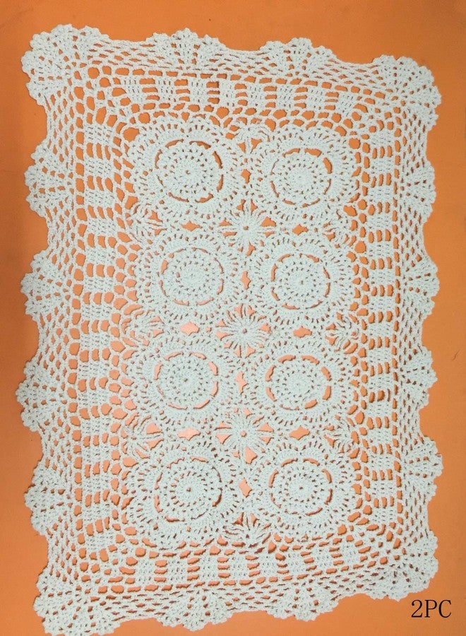 Damanni 2PC Rectangular Cotton Handmade Crochet Lace Table Runner Doilies Table Dresser Scarf Décor,16 Inch by 24 Inch，Beige - Image 1